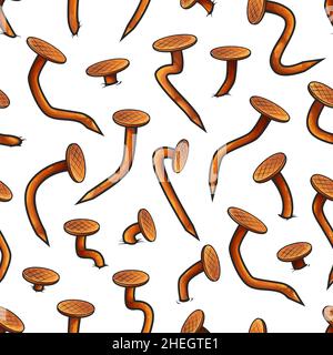 Motif sans couture de clous et têtes courbés en métal rouillé, arrière-plan vectoriel.Dessin animé clous tordus et clous à hobclous pliés par un marteau, de vieilles broches ou de motif de pointes Illustration de Vecteur