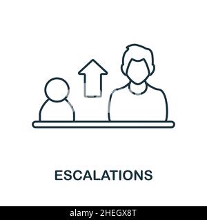 Icône escalades.Elément de ligne de la collection relation client.Signe d'icône Escalations linéaires pour la conception Web, les infographies et plus encore. Illustration de Vecteur