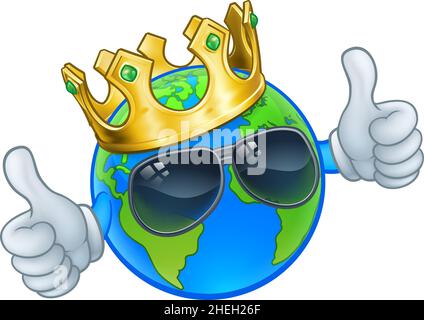 Earth Globe Crown lunettes de soleil Cartoon World Mascot Illustration de Vecteur