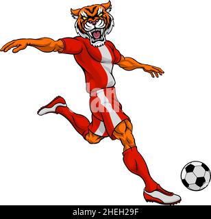 Joueur de football soccer tigre Mascotte Sports Animaux Illustration de Vecteur