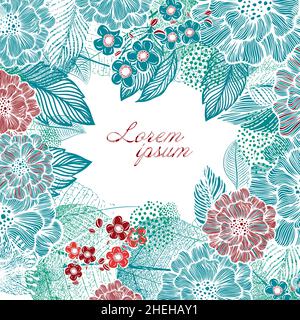 Cadre carré de feuilles vertes avec fleurs.Illustration vectorielle Illustration de Vecteur