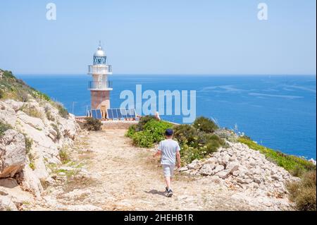 Far de Tramuntana Trail, Ile Dragonera, Majorque, Espagne Banque D'Images