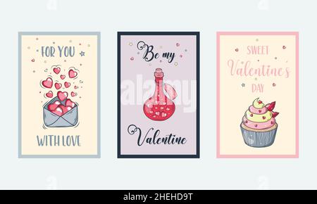 Ensemble de cartes de vœux romantiques pour la Saint-Valentin.Concept de conception de vecteur pour la Saint-Valentin et d'autres utilisateurs. Illustration de Vecteur