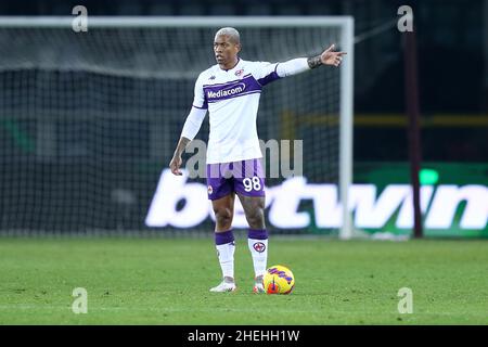 Igor Julio de ACF Fiorentina gestes pendant la série Un match entre Torino FC et ACF Fiorentina au Stadio Olimpico le 10 janvier 2022 à Turin, Italie. Banque D'Images