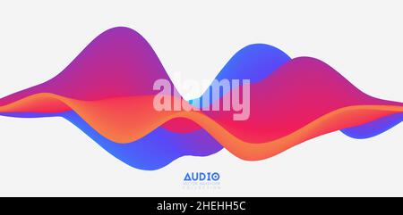 Visualisation des ondes sonores. Forme d'onde 3D pleine et colorée. Modèle d'échantillon de voix. Illustration de Vecteur
