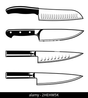 divers chefs couteau contour set styles allemand et japonais linéart contour silhouettes vecteur isolé sur fond blanc Illustration de Vecteur