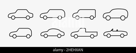 Ensemble d'icônes de vecteur de ligne de types de variantes de voiture Illustration de Vecteur
