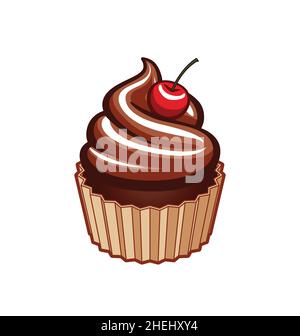 classique dessin animé délicieux cupcake rosé avec gâteau de cerise vecteur isolé sur fond blanc Illustration de Vecteur