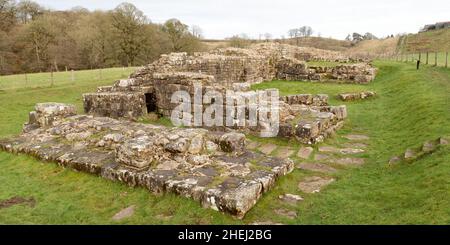 Ruines du pont romain à Willowford sur le mur d'Hadrien à Cumbria, Angleterre.Le pont a traversé la rivière Irthing à l'époque romaine et fait partie du Banque D'Images