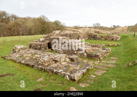 Ruines du pont romain à Willowford sur le mur d'Hadrien à Cumbria, Angleterre.Le pont a traversé la rivière Irthing à l'époque romaine et fait partie du Banque D'Images