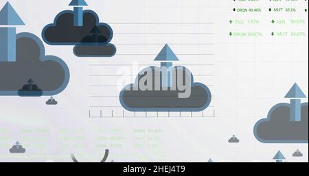 Illustration de flèches avec nuages sur le traitement des données financières Banque D'Images