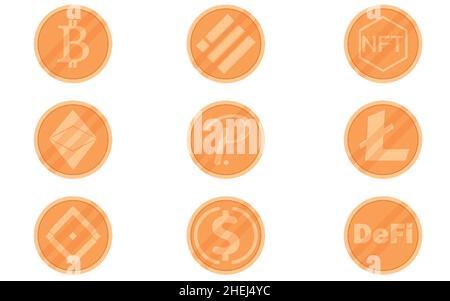 Ensemble d'icônes pour l'argent d'Internet.Symbole et pièce de monnaie crypto-monnaies. Illustration de Vecteur