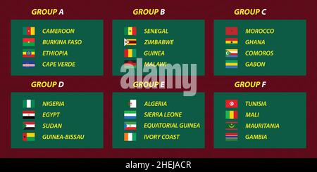Coupe de football Afrique nations 2021 groupes.Tous les drapeaux Illustration de Vecteur