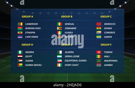 Coupe de football Afrique nations 2021 groupes.Tous les drapeaux Illustration de Vecteur