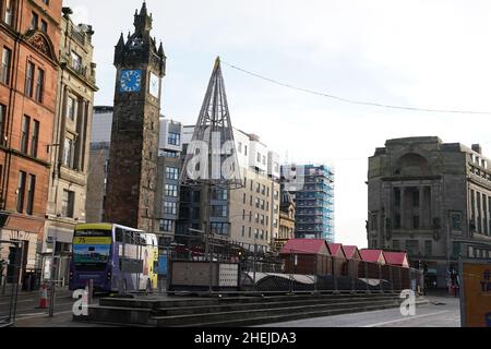 Ensemble de construction dans la région de Trongate de Glasgow, pour ce qui est censé être le set de film pour le nouveau film Batgirl.Date de la photo: Mardi 11 janvier 2022. Banque D'Images