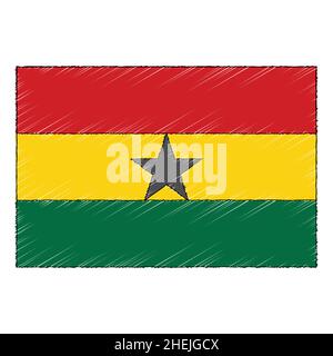 Drapeau de dessin dessiné à la main du Ghana. icône de vecteur de style doodle Illustration de Vecteur