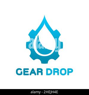 Engrenage bleu avec une goutte d'eau.Roue COG en forme de goutte.Logo de la société Water Plant.Production d'énergie hydraulique.Puissance du moulin à eau.Vecteur, plat. Illustration de Vecteur