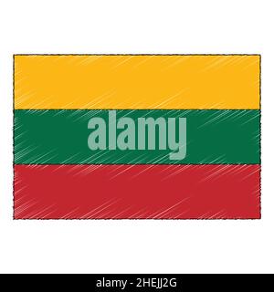 Drapeau d'esquisse dessiné à la main de Lituanie. icône de vecteur de style doodle Illustration de Vecteur