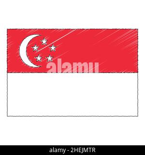 Drapeau de Singapour dessiné à la main.Icône de vecteur de style Doodle Illustration de Vecteur