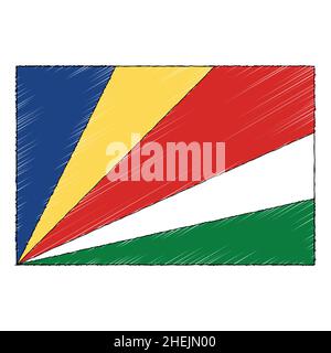 Drapeau d'esquisse dessiné à la main des Seychelles. icône de vecteur de style doodle Illustration de Vecteur