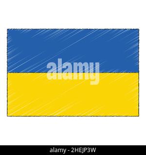 Drapeau d'esquisse dessiné à la main de l'Ukraine. icône de vecteur de style doodle Illustration de Vecteur