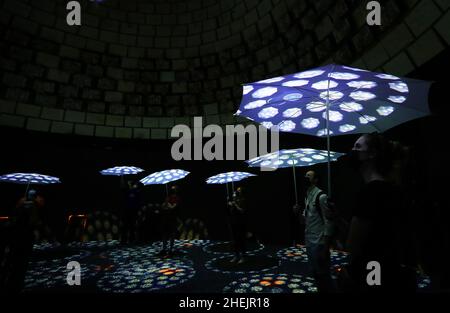 Dubaï, Émirats arabes Unis.11th janvier 2022.Les touristes visitent le pavillon néerlandais de l'Expo 2020 Dubaï à Dubaï, aux Émirats arabes Unis, le 11 janvier 2022.POUR ALLER AVEC "Feature: Les techniciens durables à l'Expo 2020 Dubaï offrent l'espoir inspirant pour le monde" Credit: Wang Dongzhen/Xinhua/Alay Live News Banque D'Images