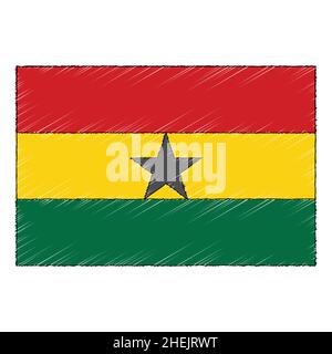 Drapeau de dessin dessiné à la main du Ghana. icône de vecteur de style doodle Illustration de Vecteur
