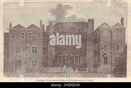 Challoner ou Oliver Cromwell's House, Clerkenwell Close, Londres 1794 Old Print Banque D'Images