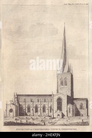 Vue sud de l'église Sainte-Marie-et-la-Toussaint, Chesterfield, Derbyshire 1819 Banque D'Images