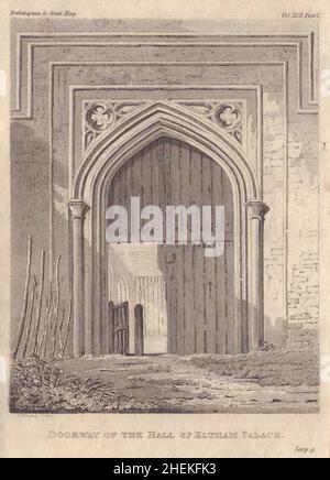 Vue sur la porte de la salle du palais d'Eltham, vieux Londres 1822 Banque D'Images