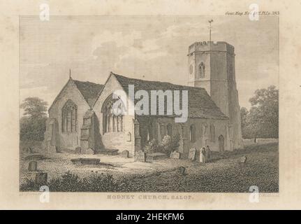 Vue de l'église St Luke à Hodnet, Shropshire 1821 photo ancienne imprimée Banque D'Images
