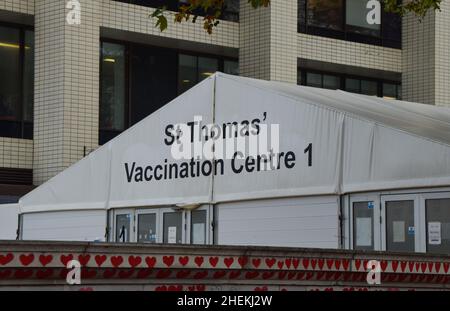 Londres, Royaume-Uni 9th novembre 2021.Centre de vaccination COVID-19 de l'hôpital St Thomas. Banque D'Images