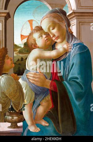 Vierge et enfant avec un Ange par Sandro Botticelli (Alessandro di Mariano di Vanni Filipepi, c.1445-1510), tempera sur panneau, c.1475-85 Banque D'Images