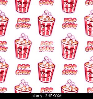 Motif multicolore de tasses avec pop-corn pour les vacances sur fond blanc.Pour l'impression et la décoration du menu de vacances.Illustration vectorielle. Illustration de Vecteur