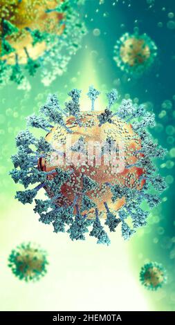 Variante de virus, coronavirus, protéine de pointe.OMICRON.Covid-19 vu au microscope.SARS-CoV-2, rendu 3D.Deltacron Banque D'Images