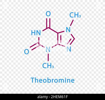Formule chimique de la théobromine.La formule chimique structurale de la théobromine est isolée sur fond transparent. Illustration de Vecteur