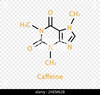 Formule chimique de caféine.Formule chimique structurale de caféine isolée sur fond transparent. Illustration de Vecteur