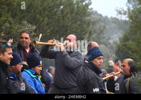 Bodrum, Turquie - 03 janvier 2016 : la lutte traditionnelle à dos de chameau est très populaire dans la région de la mer Égée en Turquie.Camisoles de fantaisie colorées pour le thi Banque D'Images