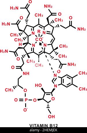 Formule chimique de la vitamine B12.Structure moléculaire chimique de la vitamine B12.Illustration vectorielle Illustration de Vecteur