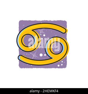 Signe du zodiaque cancer.Fantastique animal d'animation.Illustration vectorielle.Symbole de dessin animé jaune sur fond violet Illustration de Vecteur