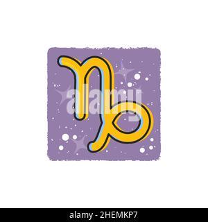 Capricorne - signes zodiaques.Symbole de dessin animé jaune sur fond violet Illustration de Vecteur
