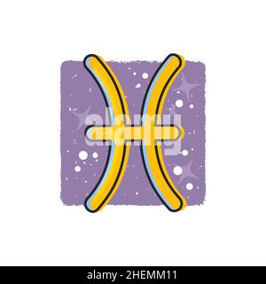 Poissons - signes zodiaques.Symbole de dessin animé jaune sur fond violet Illustration de Vecteur