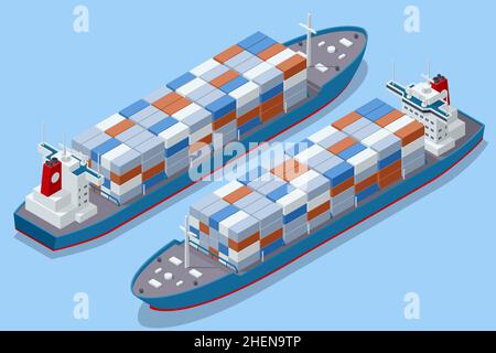 Navire à conteneurs isométriques, commerce d'importation et d'exportation.Navires-conteneurs les conteneurs sont des navires-cargaison qui transportent toute leur charge à la taille d'un camion Illustration de Vecteur