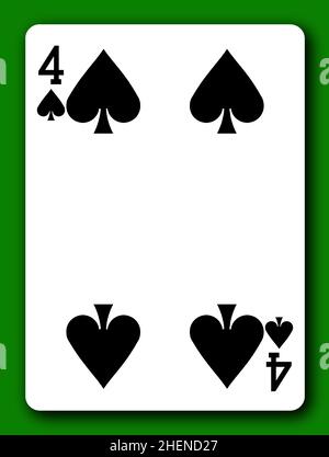 4 quatre de la carte à jouer Spades avec le chemin d'écrêtage pour enlever l'arrière-plan et l'ombre Banque D'Images