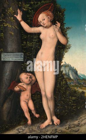 Vensu le gardien de l'amour (appelé Aphrodite par les Grecs) avec la peinture Cupid de Lucas Cranach Banque D'Images