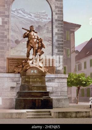 Wilhelm Tell Monument, Altdorf, Uri, Suisse. Banque D'Images