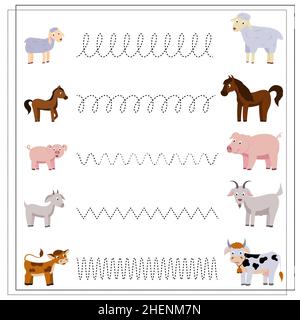 Tracez des lignes pointillées entre les bébés animaux et leurs mères.Connectez les points, un jeu éducatif pour les enfants.Vecteur isolé sur fond blanc Illustration de Vecteur