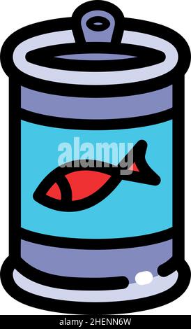 Poisson peut simple icône.Illustration du poisson plat en conserve.Alimentation simple pour animaux domestiques.Illustration de vecteur alimentaire pour chats pour icône, autocollant, patch, étiquette, Illustration de Vecteur