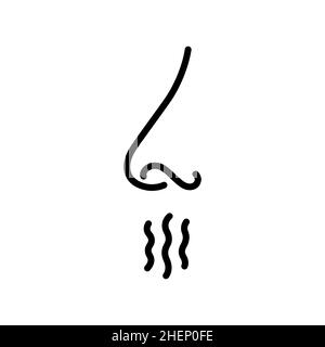 Icône nez et respiration.Respiration nasale.Organe humain de l'odorat.Odeur désagréable.Nez inhales parfum contour icône.Illustration vectorielle en style de ligne Illustration de Vecteur