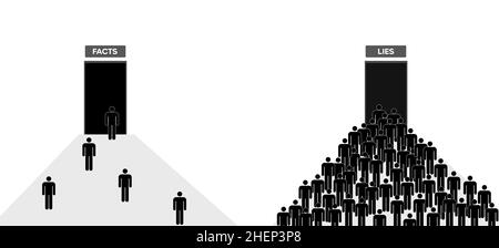 Faits et mensonges Résumé concept minimaliste contexte avec les personnes entrant dans la porte des mensonges Banque D'Images